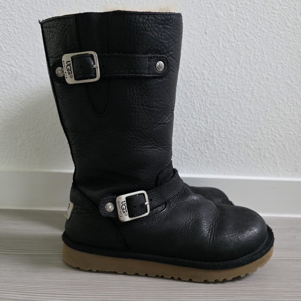 UGG Kensington Black Leather Girl Boots